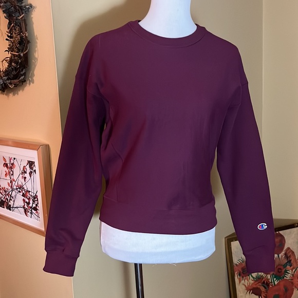 Vtg 80s CHAMPION REVERSE WEAVE Size XS  Red Wine Ribbed Collar Sleeve Logo NEW - Picture 1 of 16